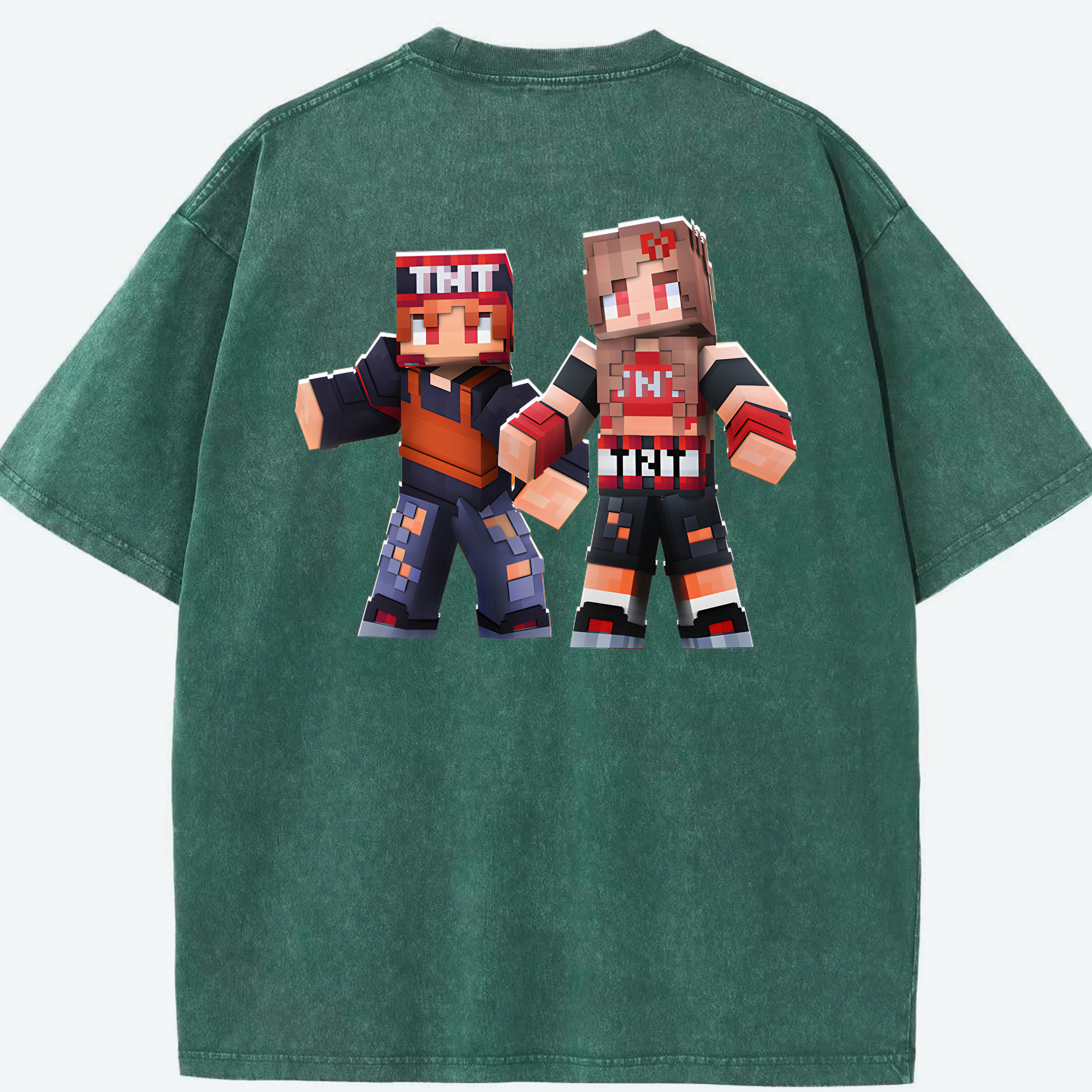 （画像用） マインクラフト ブロックの世界 Minecraft MC Block world 綿100% ヴィンテージ風 半袖Tシャツ（背面プリント）